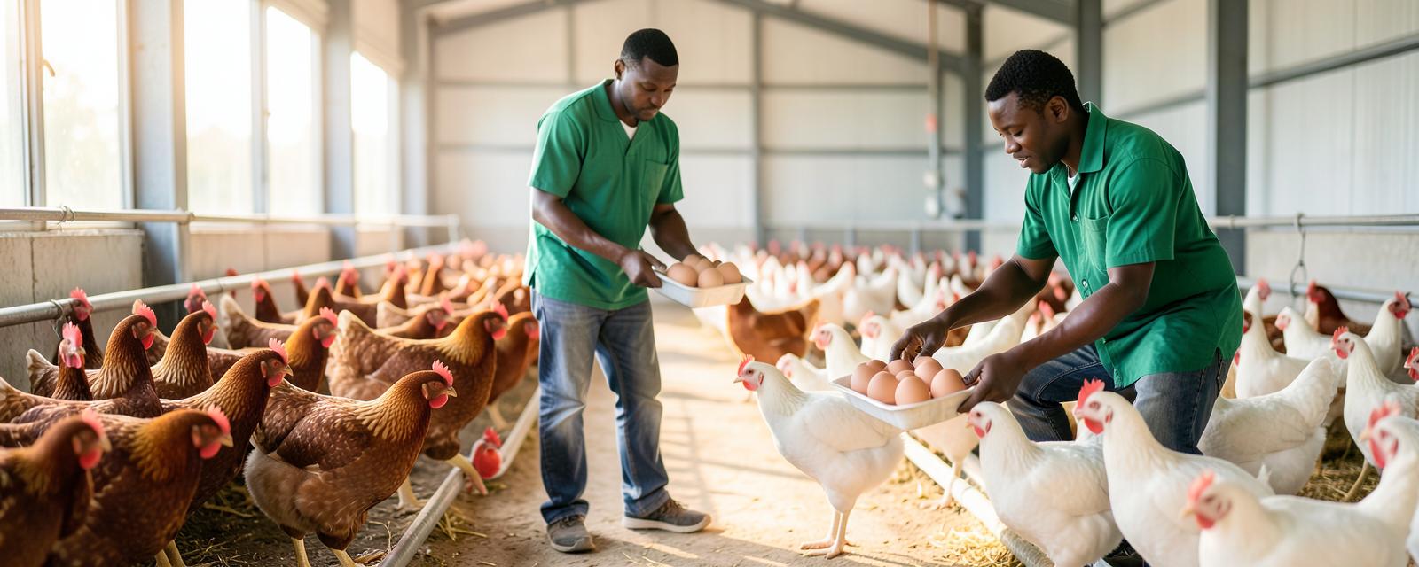 Poule dans une ferme au coucher du soleil